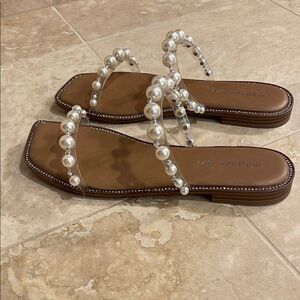 Madden Girl Pearl Embellished Tan Sandals